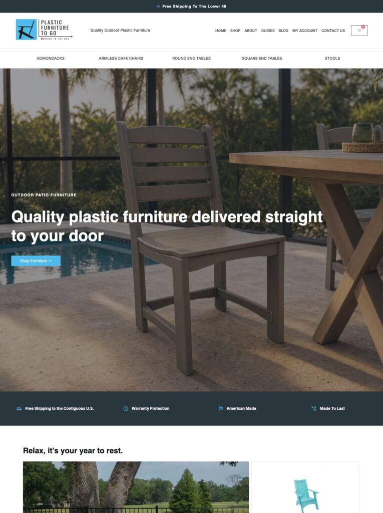 Plastic Furniture To Go homepage built by ROM Florida
