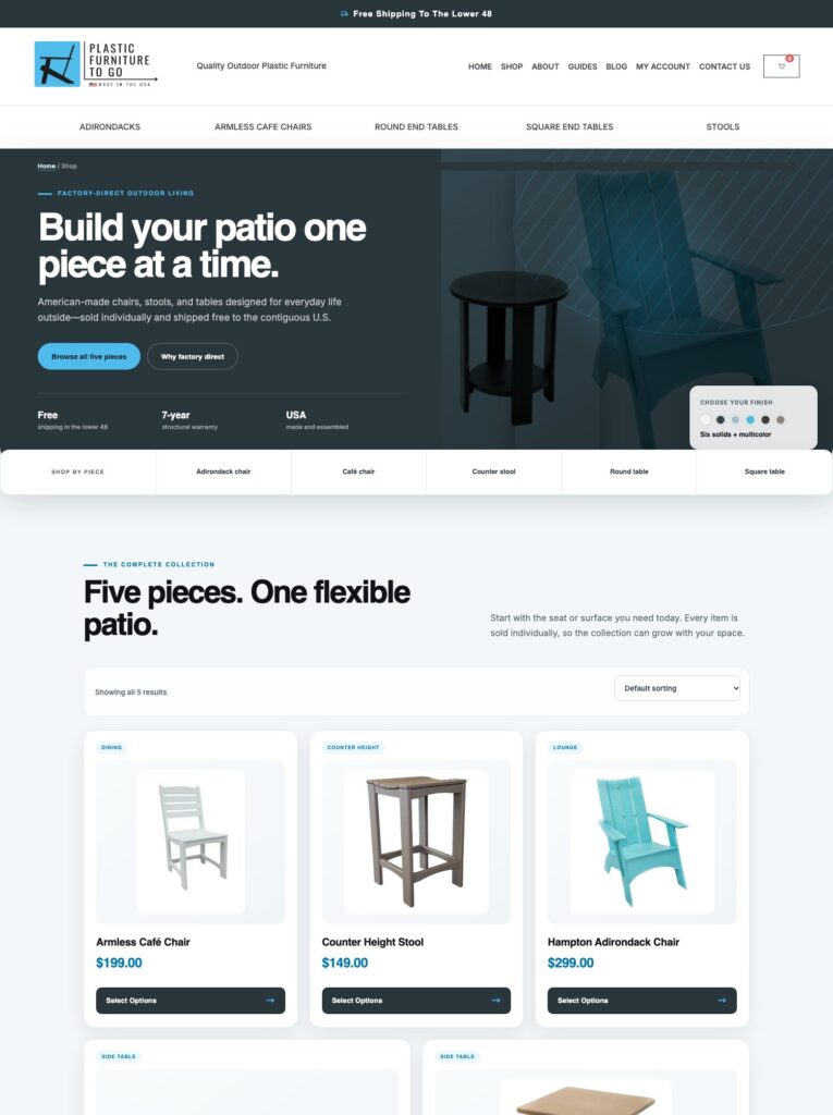 Plastic Furniture To Go shop page